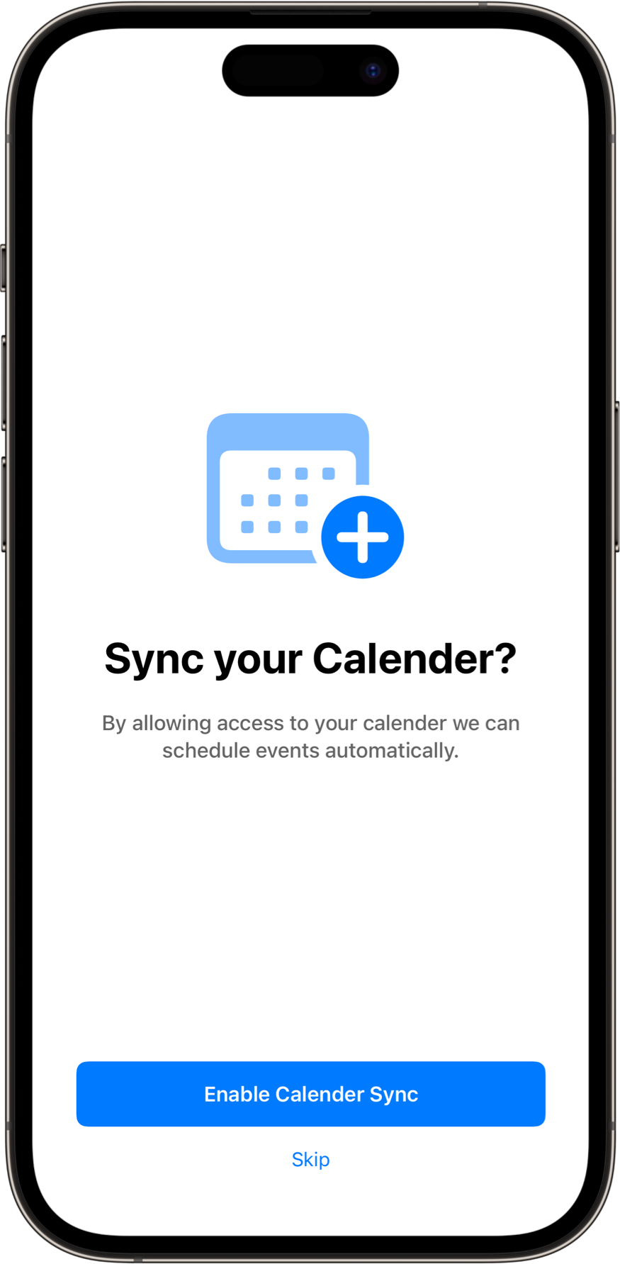 CalendarPermissionsView with a light color scheme. A SwiftUI Starter Kit Component.