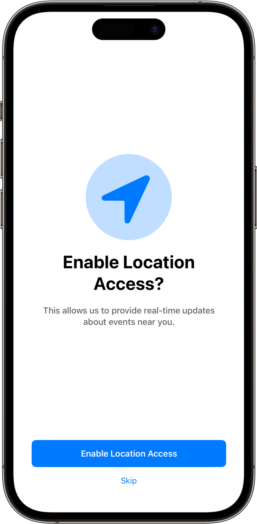 LocationPermissionsView with a light color scheme. A SwiftUI Starter Kit Component.