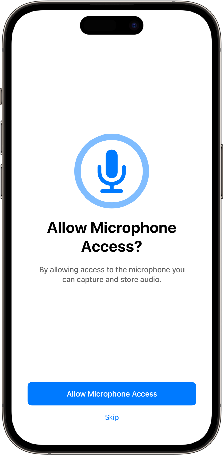 MicrophonePermissionsView with a light color scheme. A SwiftUI Starter Kit Component.