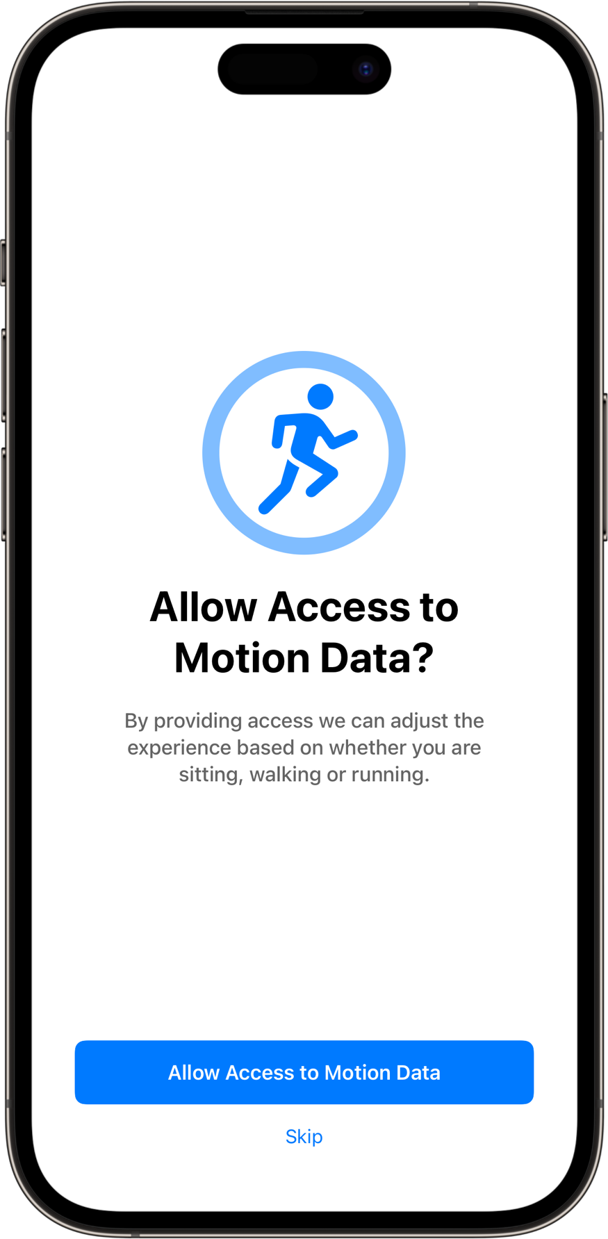 MotionPermissionsView with a light color scheme. A SwiftUI Starter Kit Component.