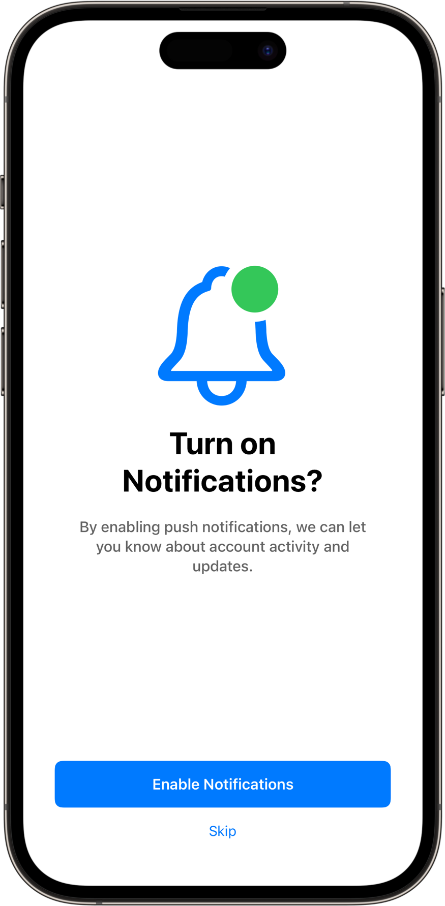 NotificationPermissionsView with a light color scheme. A SwiftUI Starter Kit Component.