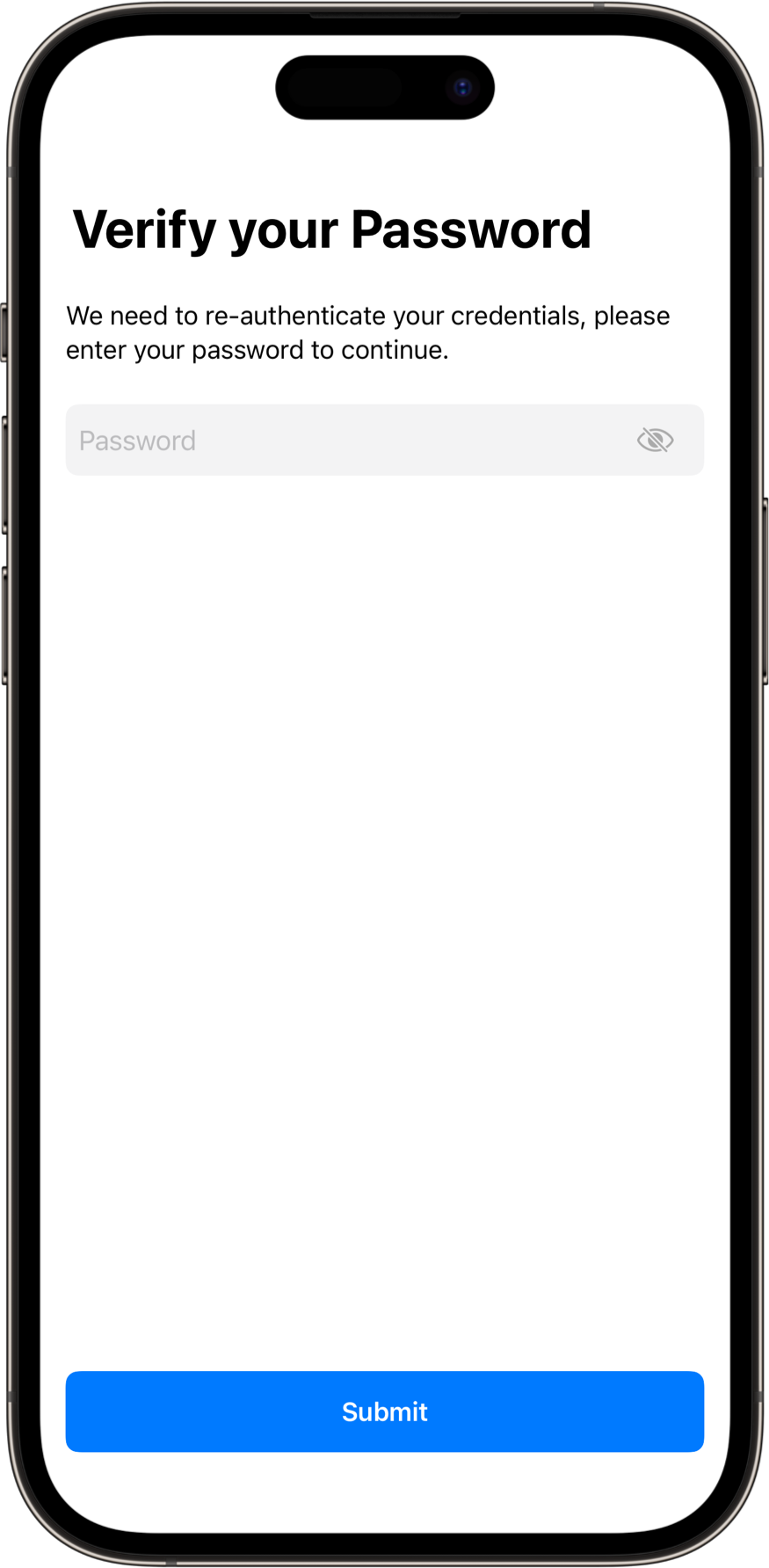 VerifyPasswordView with a light color scheme. A SwiftUI Starter Kit Component.