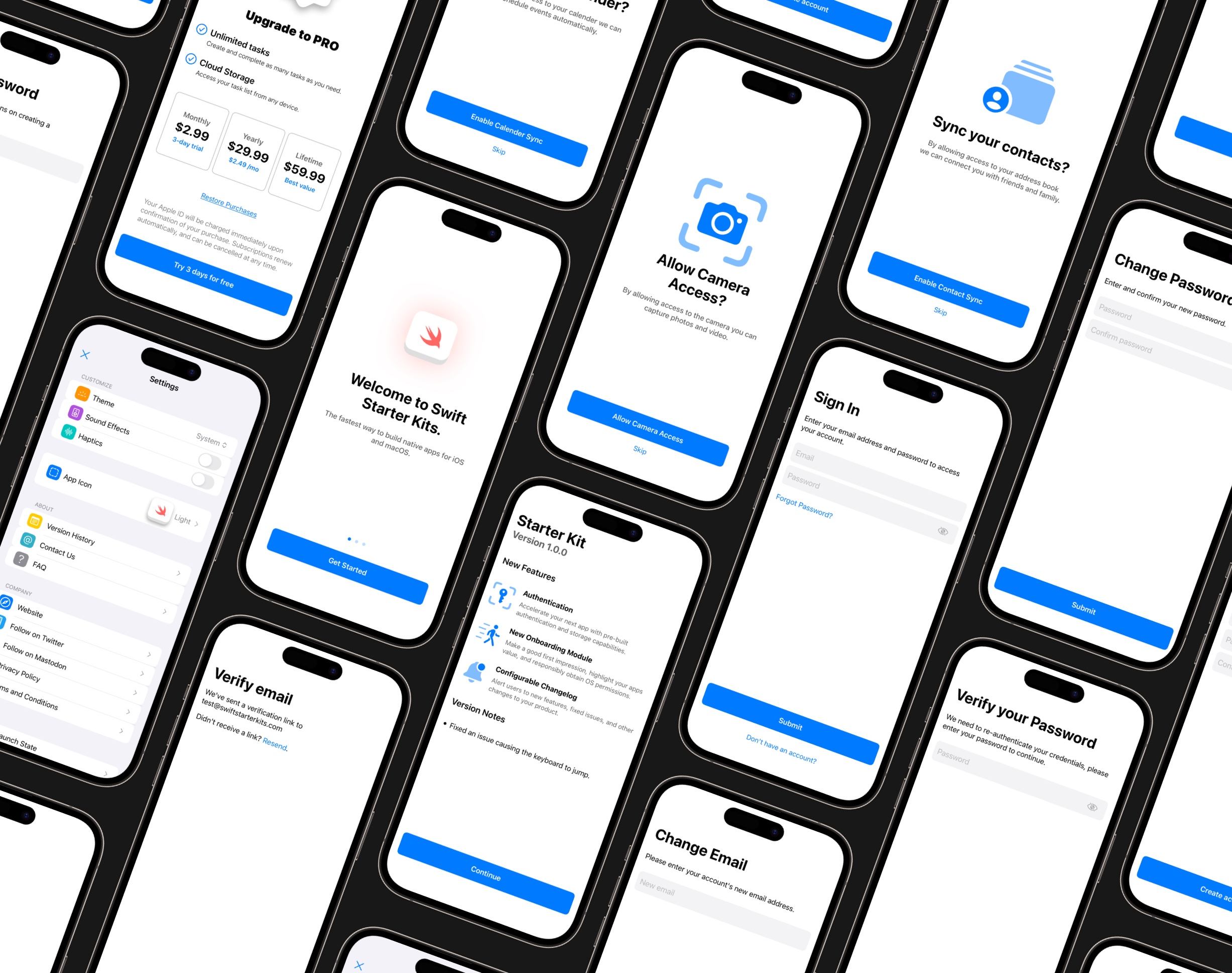 Swift Starter Kits is a production ready iOS app template and SwiftUI component library for building mobile apps fast.