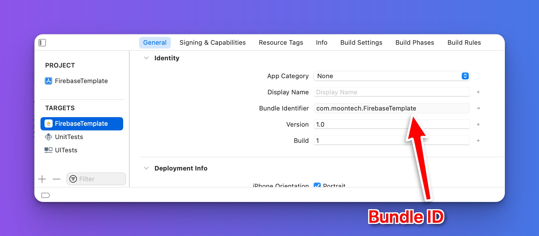 Finding your bundle identifier in Xcode.