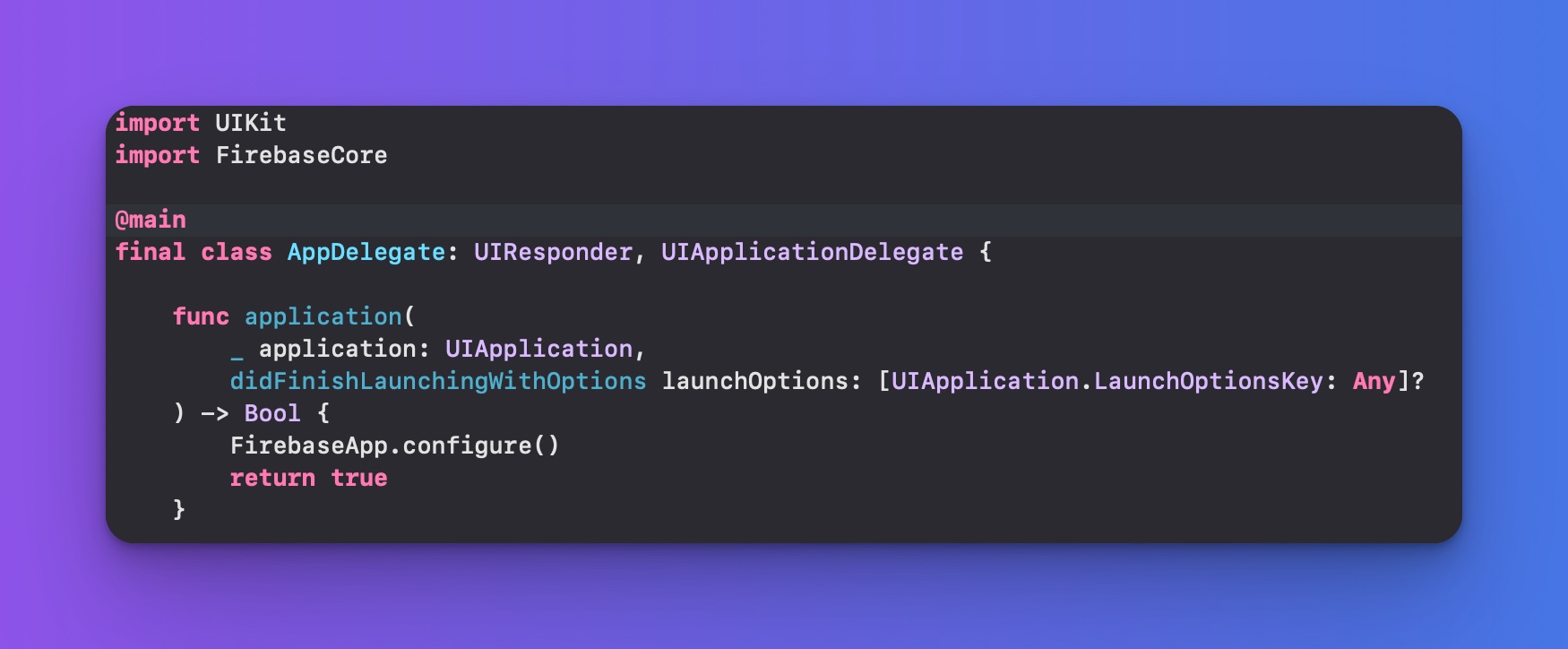 Configuring the Firebase SDK in the AppDelegate.